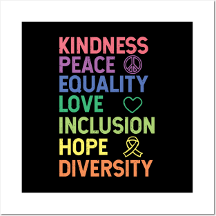 Kindness Peace Equality Love Inclusion Hope Diversity Human Rights Posters and Art